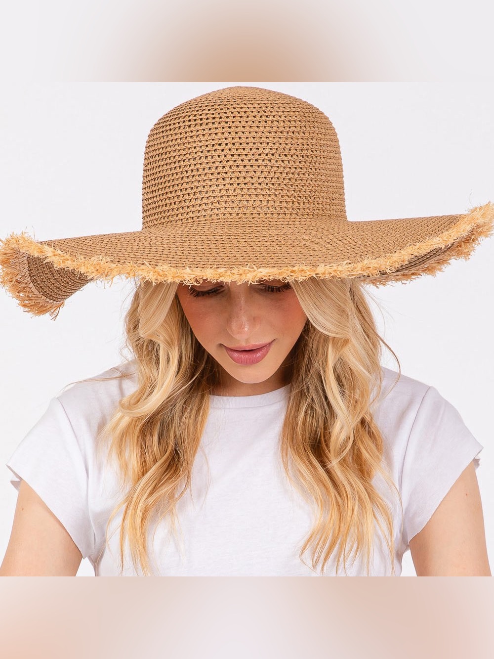 Wide Brim Straw Sun Hat - Natural Tan